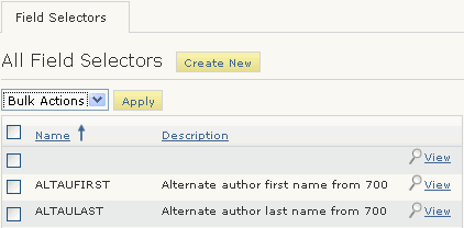 Field Selectors tab