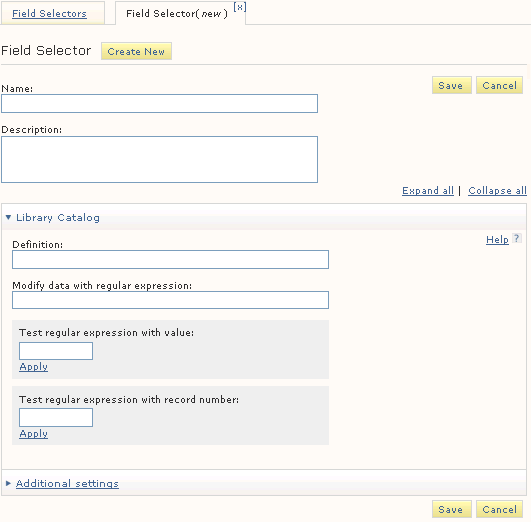 Field Selector (new) tab