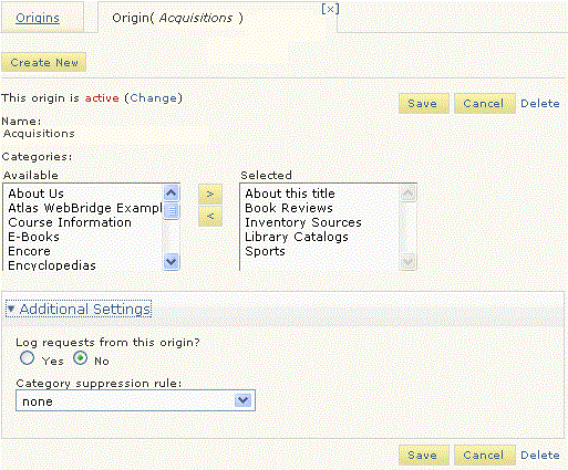 Origins tab Origins tab