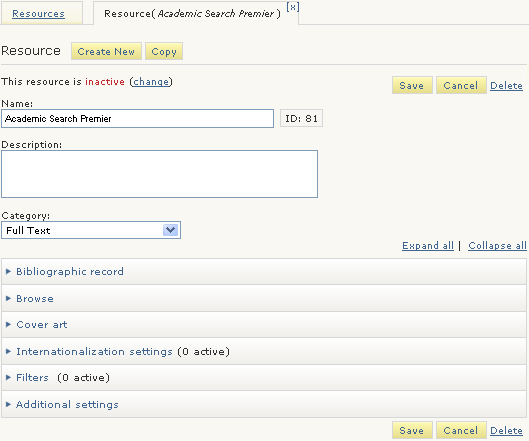 Resource tab Resource tab