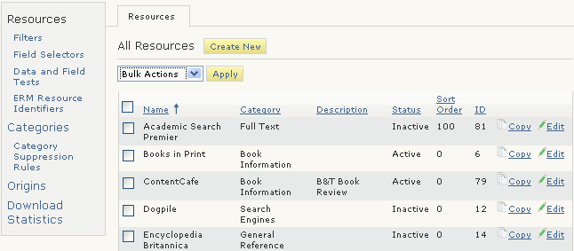 Resources tab Resources tab