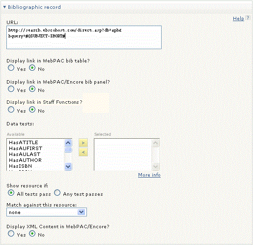 Bibliographic record menu of the Resource Bibliographic record menu of the Resource