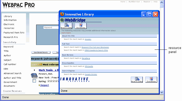 Resource links in panel