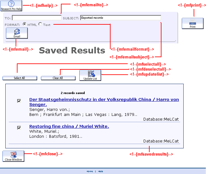 Saved Results Page