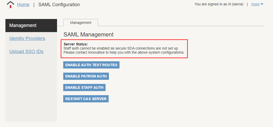 Click to expand SAML Authenication Configuration