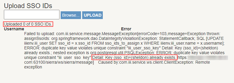 Click to expand SSO ID upload error