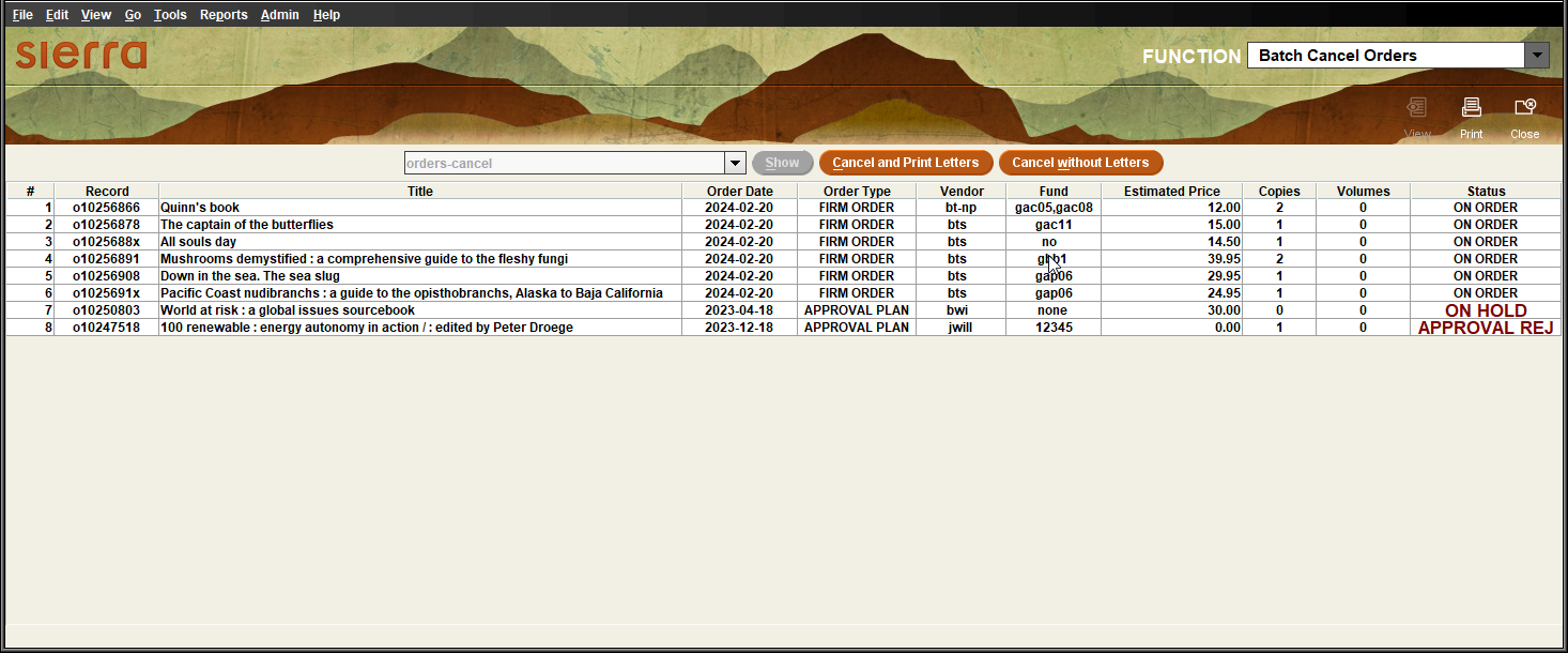 Click to expand Table of orders from the review file