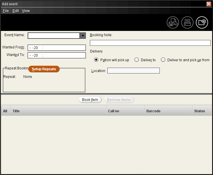 Add Event dialog