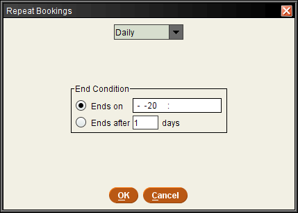 Repeat Daily Bookings dialog