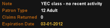 Checkout patron display with expiration date alert
