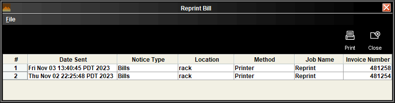 Click to expand Reprint Bill window