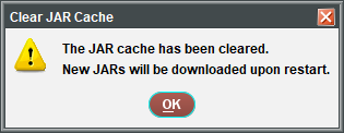 Clear Jar Cache confirmation message