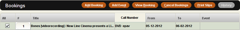 Bookings tab