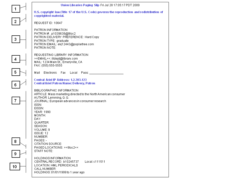 Example ArticleReach paging slip