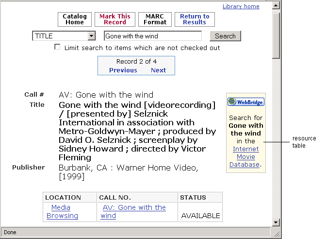WebBridge resource table