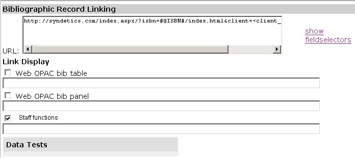 WebBridge Management - Resources menu: Bibliographic Record Linking