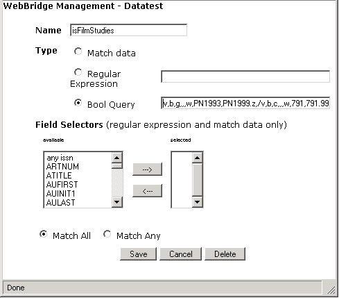 WebBridge Management - bool query data test