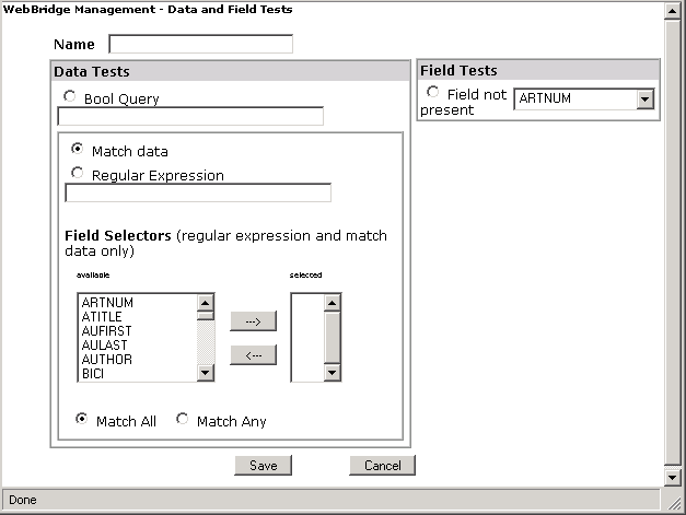 WebBridge Management - match data test