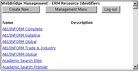 WebBridge Management-ERM Resource Identifiers