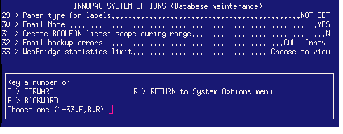 Database maintenance menu