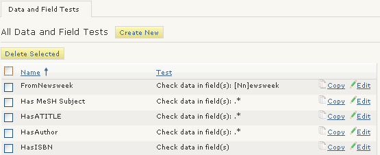Data and Field Tests tab Data and Field Tests tab
