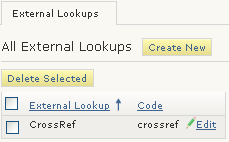 External Lookups tab External Lookups tab