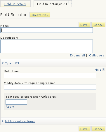 Field Selector tab Field Selector tab