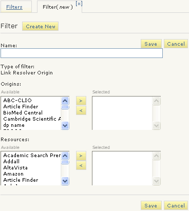 Filters (new) tab Filters (new) tab