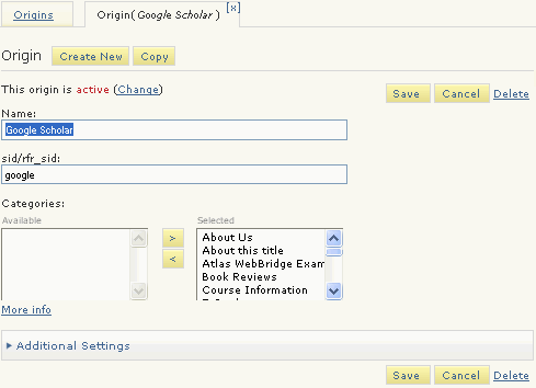 Origin tab Origin tab