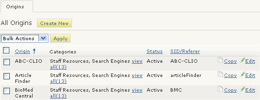 Origin tab Origin tab