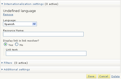 Internationalization menu