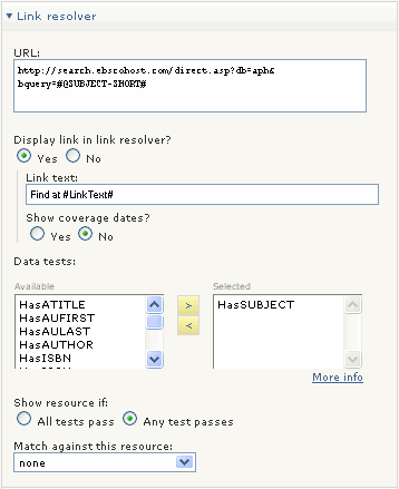 Link Resolver menu