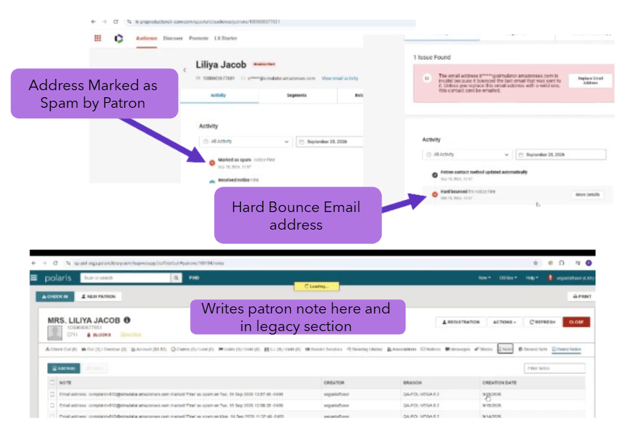 LX Starter - System adds note to the patron record in ILS when email is marked as spam